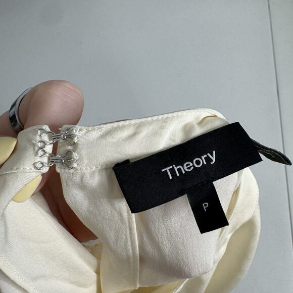 Theory Womens Top P / Small Cream 100% Silk Malkara Drawstring Modern Georgette - Picture 13 of 15